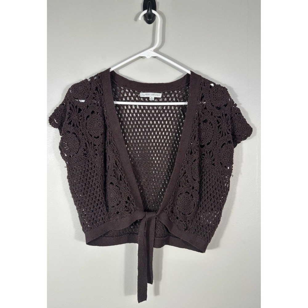 Sandra Darren Top Womens 14 Brown Shrug‎ Crochet Boho Cottagecore Y2K Read